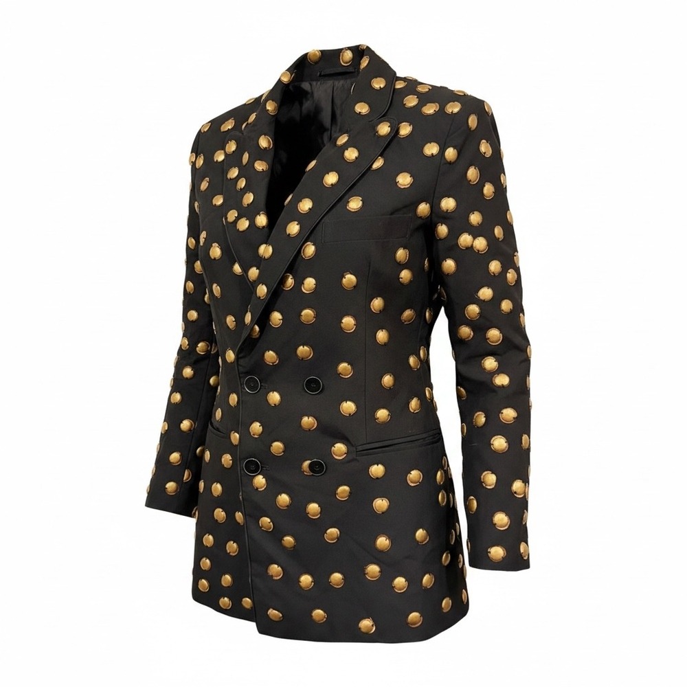 #5 LOVE BINETTI Elton Blazer XS Black Gold Double Breasted ptp 17.5" MSRP $1110